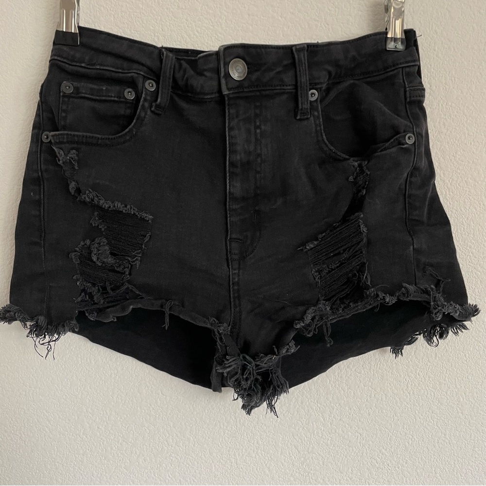 Aeropostale Black High-Waist Distressed Denim Shorts